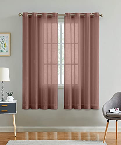 Image of Cotton Linen Solid Curtain with Eyelet Rings, 5 Feet, Chocolate Brown, Set of 2