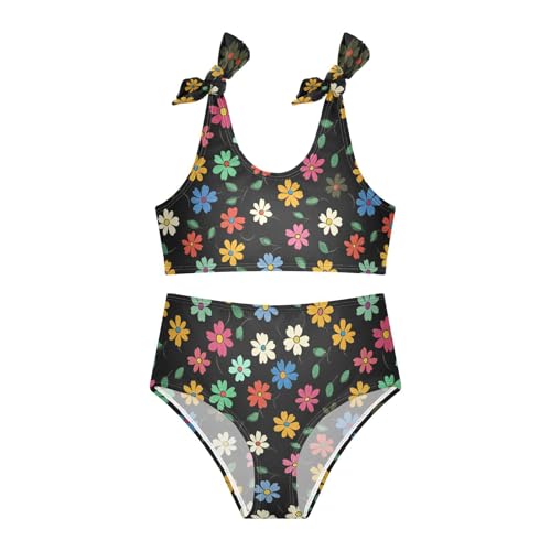 Wusikd Colorful Flower Girls Swimsuits Two Piece Black Swimwear Bikini Set for for Girls Size 3T3