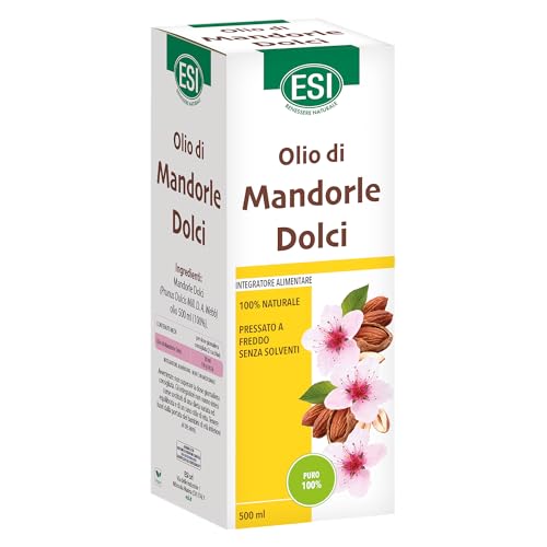 ESI - Olio di Mandorle Dolci 100% Naturale, Utile in Caso di Pelle Secca e Delicata, Effetto Idratante ed Emolliente, Senza Glutine e Vegano, 500 ml