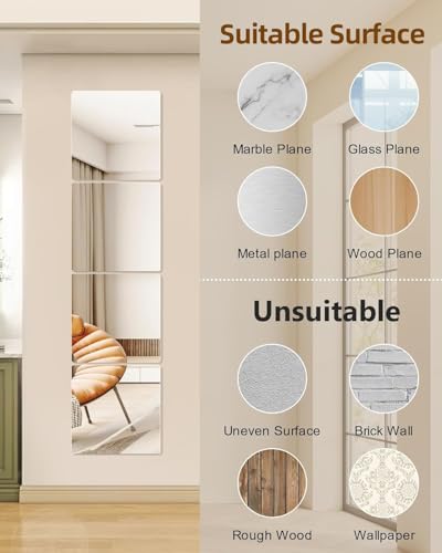 potijo 12" x 12" Glass Wall Mirror Tiles for Wall, Frameless Peel and Stick on Mirrors Full Length Wall Mounted for Home Gym Mirror Yoga Bedroom Dancing Studio Dressing Room (12PCS) — view 4