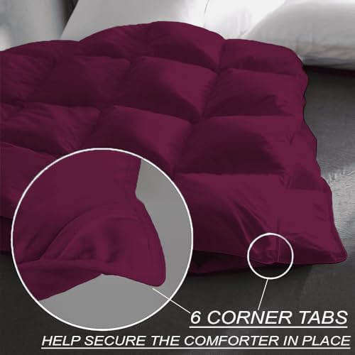 Image of Twin Size Comforter Set - All Season Down Alternative Bedding Comforter Set - Quilted Duvet Insert with Corner Tabs - Box Stitched Blanket - Breathable, Soft - Wine
