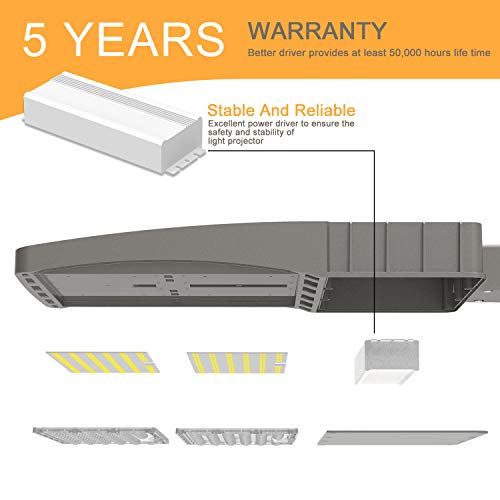 300W LED Parking Lot Light 43,500Lm (145lm/w) 5000K ETL DLC Certified IP65 Waterproof Slip Fitter LED Street Lights Shoebox Pole Lights Outdoor Yard Lighting Fixture