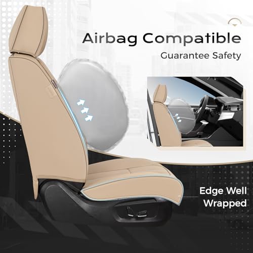 Image of Coverado Car Seat Cover, Cover for Cars Full Seat, Premium Leather, Universal Fit Waterproof Seat Protectors, Car Seat Cushion Non-Slip for Most Cars-Beige