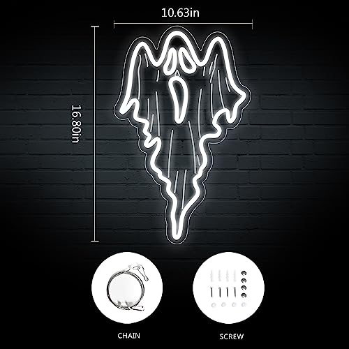 Image of Halloween Decorations Ghost Face LED Neon Sign, Dimmable Neon Light for Game Room Wall Decor Man Cave Birthday Halloween Decor Christmas Gift (16.8in*10.63in)