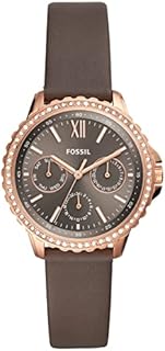 Fossil Damenuhr Izzy, Multifunktionswerk, 35mm Rose Gold Edelstahlgehäuse mit einem Lederarmband, ES4889