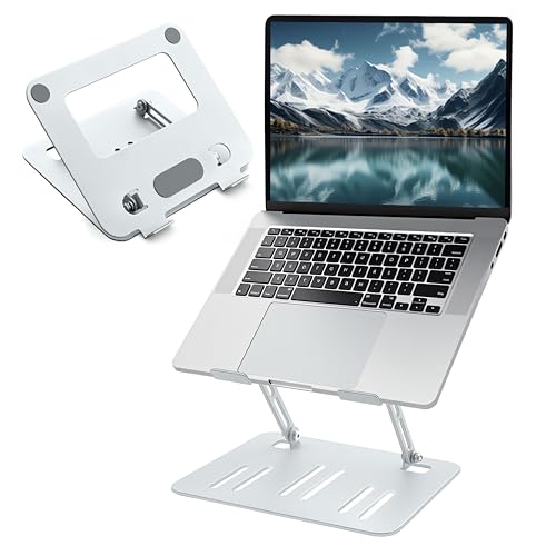 Laptopstandaard voor bureau, duurzame metalen basis, laptopstandaard voor collaboratieve werklaptops tot 15 inch (Silver Gray)