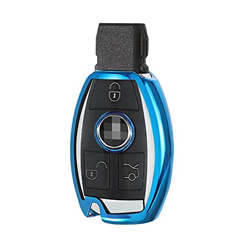 TOMALL Key Fob Cover for Mercedes Benz Keyless Entry Remote Control Smart Key Case Shell for Mercedes Benz C E M S CLS CLK GLK GLC G Class TPU Full Protector (Blue)