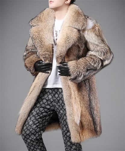 COATS- Winter Warm Long Over Coat For Men Natural Color Real Coyote Fur Luxury Large Lapel Outwear3
