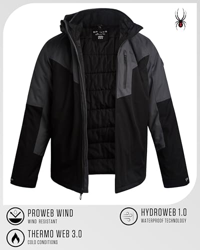 Image of Spyder Mens Ski Jacket - 3-in-1 System Snow Waterproof Winter Jackets for Men - Mens Snowboard Jacket with Detachable Hood
