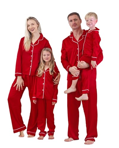 Satin Family Christmas Pajamas Set Silk Button Down Holiday Sleepwear Matching PJs Jammies Party for Couples Men Women