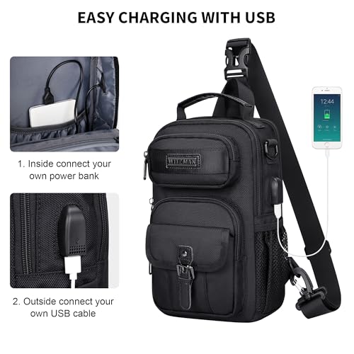 Image of WITZMAN Sling Bag for Men Convertible Travel Sling Backpack USB Charging Port Lightweight Crossbody Shoulder Casual Daypack