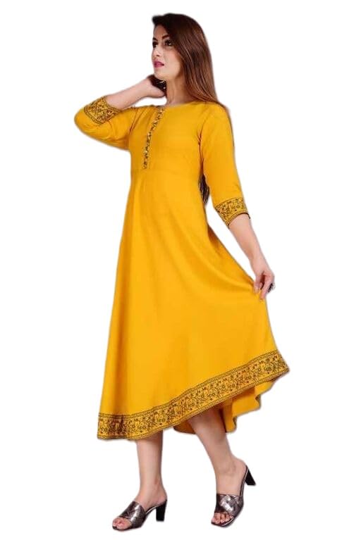 Image of Rayon Fabric Kurti for Women and Girls, Anarkali | Fashion Long Kurti with Jacket Gown Dresses