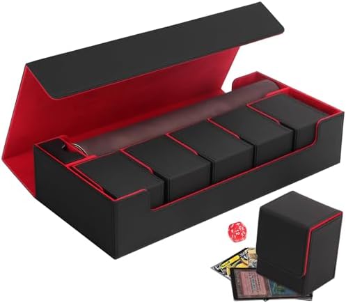 Mtg Commander Deck Caja De Almacenamiento De Tarjetas Coleccionables Con Pantalla Commander, Funda De 5 Filas Con Tapa Extraíble; Caja De Más De 3900 Tarjetas Para Tarjetas Deportivas MTG TCG, 5 Topes
