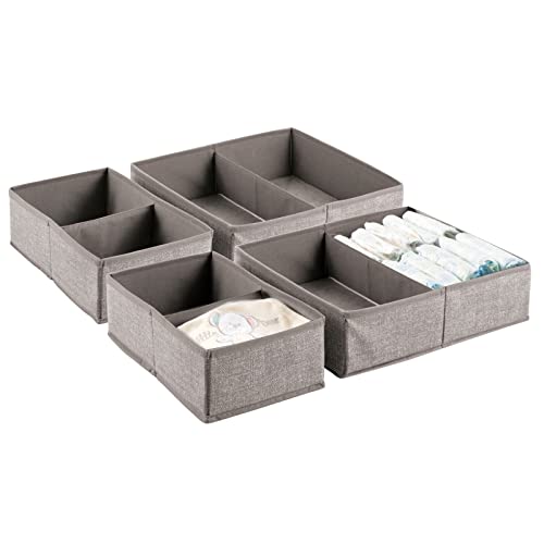 Image of mDesign Fabric Drawer Organizer Bins, Kids/Baby Nursery Dresser, Closet, Shelf, Playroom Organization, Hold Clothes, Toys, Diapers, Bibs, Blankets, Lido Collection, Set of 2, 2 Pack, Linen/Tan