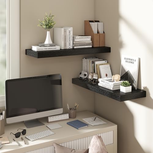 Image of Dreamland 30 Inch Black Floating Shelves for Wall,8 Inch Deep Floating Shelves,30 inch W x 8 inch D Wall Shelves for Bedroom,Living Room, Kitchen,Bathroom,Set of 2