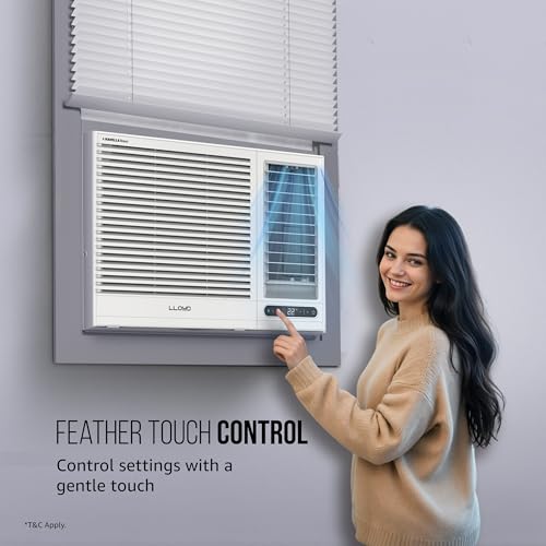 Image of Lloyd 1.5 Ton 5 Star Side Throw Inverter Window AC (6 in 1 Convertible, Cools Up To 54C, Turbo Cool, Feather Touch Control, Remote Control Operation, LED Display, 100% Copper, White, GLW18I5AGSPR)