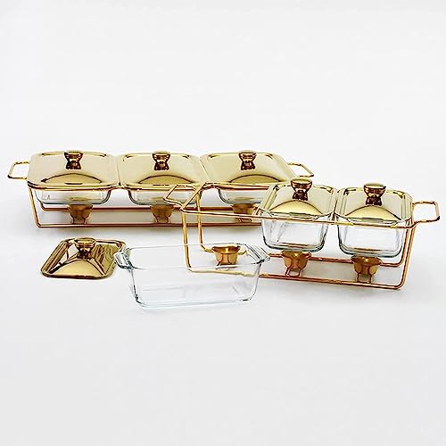 Chafing Dish Buffet-Set, rechteckige Edelstahl-Chafers und Buffetwärmer-Sets mit Tabletts, Pfannendeckel-Rahmenständer für Küchenparty-Bankett, 3 x 1,3 l – Bild 3