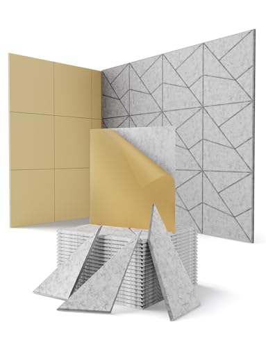 Acoustic Wall Panels, 18 Pack Decorative Sound Absorbing Panel for Walls, Doors & Ceilings, Self-Adhesive Acoustic Tiles for Office, Recording Studio, Gaming Room Pared (12x12x0.4, Grey)