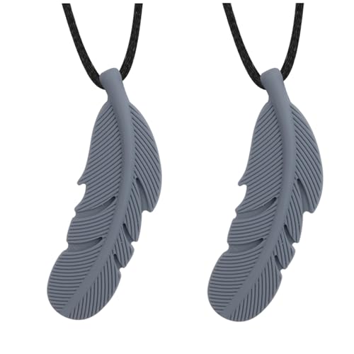 Image of Sensory Chew Necklaces for Kid 3+,Adult Fidget Necklace,Chewlery Feather | Update Teething Chewing Pendant BPA-free,2 Pack