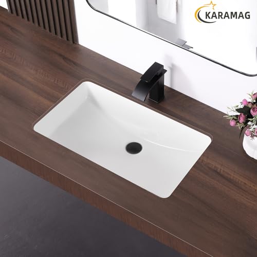 Image of 27 Inch Undermount Bathroom Sink Rectangle Undermount Sink White Ceramic Under Counter Bathroom Sinks with Overflow (27.3 inchx16.5 inch)
