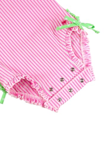 Image of RuffleButts Baby-Girls Seersucker Long Sleeve Rash Guard - One Piece Swimsuit UPF 50+ Toddler