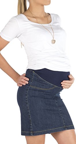 YESET Jupe de maternité Jupe en Jean Jeans Longueur Genou Grossesse Stretch Enceinte Mini Denim - Jean Bleu, 42 Cover
