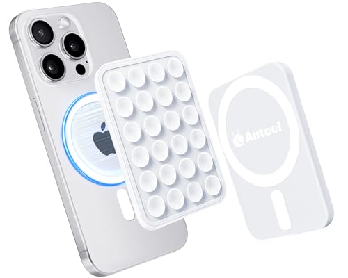 Anteel Silicone Grip Secure Mirror Shower Phone Holder for iPhone 16/15/14/13/12, Magnetic Suction Phone Mount for MagSafe Case, Hands-Free Selfie/Video for TikTok Creator/Influencer (White)
