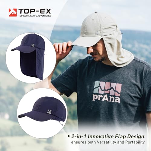 Image of TOP-EX L /XL /XXL UV50+ Waterproof Neck Flap Baseball Sun Cap | Large-head fit; UPF 50+ ear and neck coverage; waterproof shell; adjustable drawcord for fishing, hiking and outdoor work