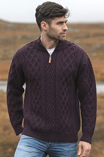 Image of Aran Crafts Men's Irish Soft Cable Knitted Zip Neck Jacket (100% Merino Wool)