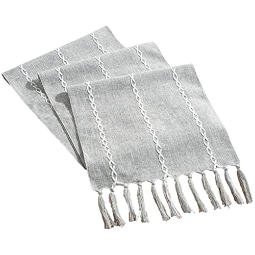 rismart Tassels Table Runner Rustic Handmade Weave Stripe Runners Grey,32 x 200 cm