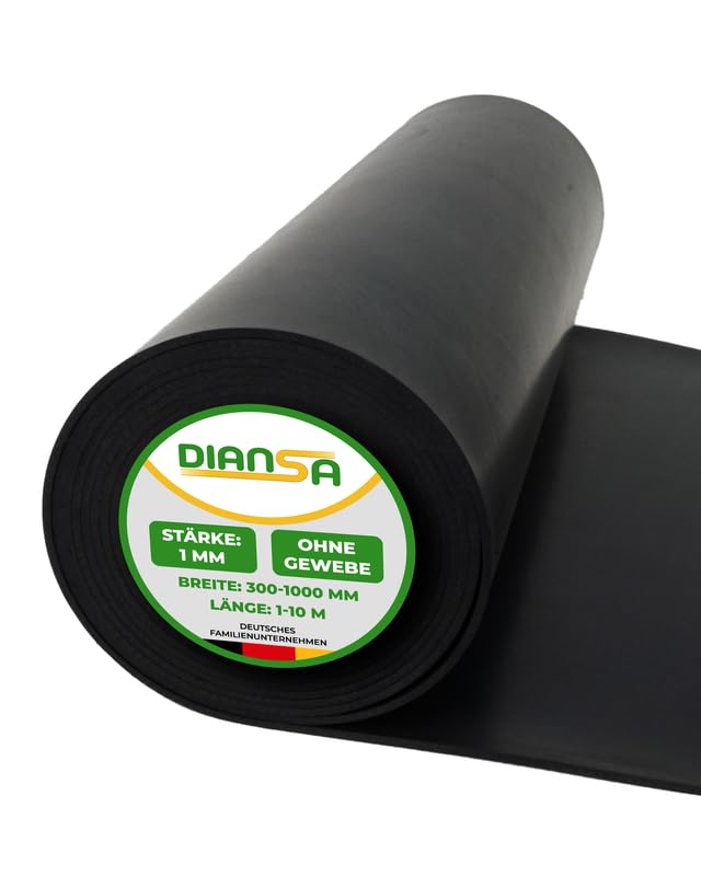 Diansa – Gummimatte ohne Gewebe Größe 1000 x 500 mm, Stärke 1 mm Vollgummi Hartgummi Bodenbelag Meterware – Gummirolle in Industriequalität – Gummi-Bodenbelag als Gummiunterlage für Innen & Außen