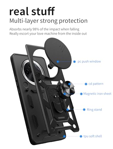 Image of SPAZY CASE Oppo F27 Pro Plus 5G Back Cover | Heavy Duty Hybrid Case with 360 Degree Rotating Finger Ring Holder + Slider Shutter Camera Protection Case for Oppo F27 Pro Plus 5G 5G - Black