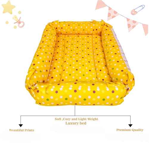 Image of Toddylon Baby Bed Bedding Set for New Born Baby | Bed Mattress | Mosquito Net | Neck | | Cotton | Travel Bed | Essentials | Toddlers | Infants | Baby Boy Girl (0-12 Months) Yellow