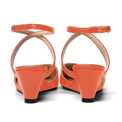 AMBELIGHT Womens Sexy Buckle Matte Solid Ankle Strap Wedding Pointed Toe Wedge Low Heel Pumps Shoes 2 Inch4