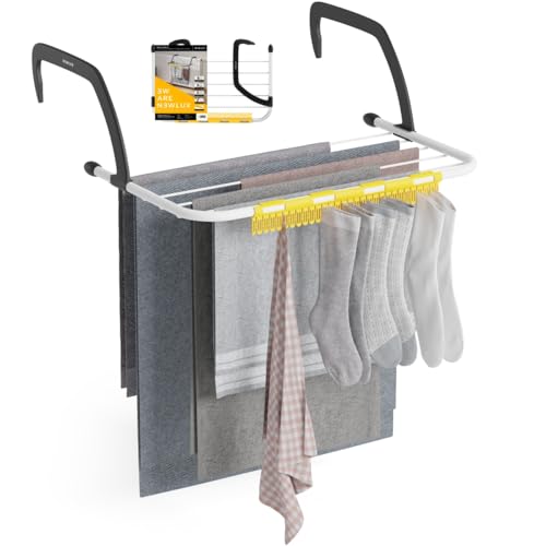 Newlux - Tendedero Radiador Aero V5 de Metal (52.5x34x17cm). Tendedero Balcon XS Plegable con Capacidad 5M y Resistencia 3kg. Incluye Accesorio Calcetines. Ideal Interiores y Exteriores, Blanco