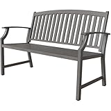 Grand patio Farmhouse Outdoor Bench, Garden Benches with Anti-Rust Aluminum, Faux Wood Grain Finish Frame Patio Bench for Front Porch, Weathered Gray