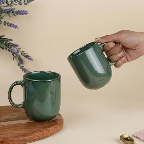 Image of The Earth Store Green Cylus Coffee Mug - 320ML Ceramic Coffee Mugs Set of 4 | Microwave & Dishwasher Safe Mugs for Gift | Home | Office | Restaurant | Daily Use Tea Mug