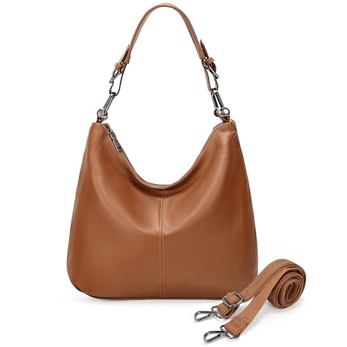 Image of YALUXE Women's Genuine Leather Shoulder Bags Slouchy Hobo Handbags Purses
