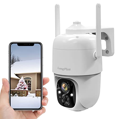 LongPlus Security Camera Wireless Outdoor, Pan Tilt 360° WiFi Wireless Cameras for Home Security, Surveillance Camera with Motion Detection, Color Night Vision,Siren Alarm,2-Way Audio,Spotlight