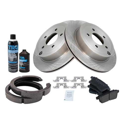 Image of TRQ Rear Brake Pad & Rotor Kit, with Chemical Kit Parking Brake Shoe Set Ceramic Compatible with 2007-2010 Ford Edge Lincoln MKX