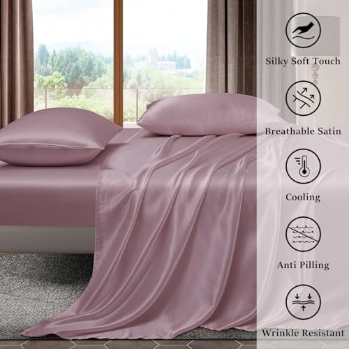 Image of Homestan Satin Bedsheet for King Size Bed with 2 Pillow Covers, Modern Bed Sheet for Romantic Nights(100x108 inches, Rose Gold)