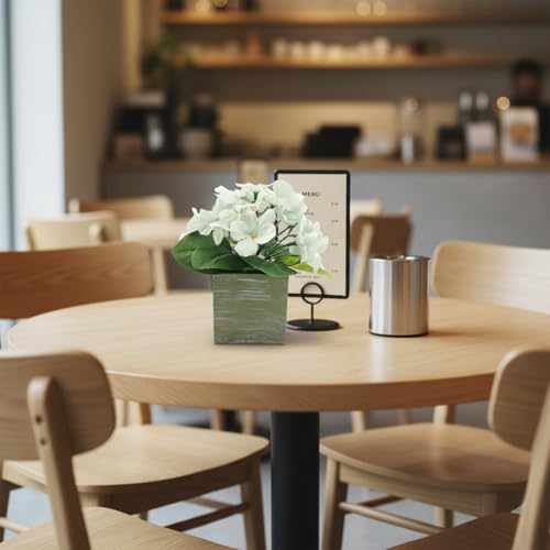 Image of KARP Artificial Potted Plants, 20Cm Height Mini White Hydrangea Flower Plant with Pots Home Decor, Indoor Artificial Ornamental Plant for Living Room, Office Desk & Bathroom, Decorative