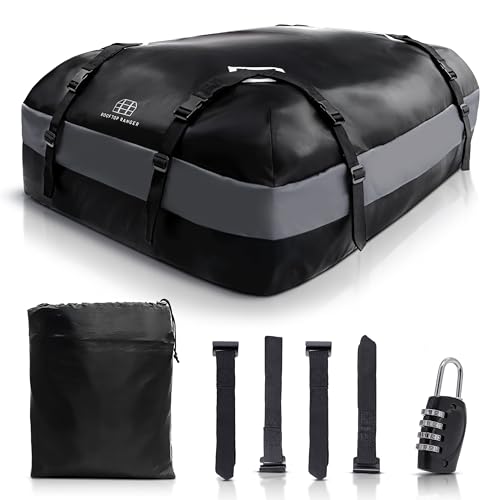 15 Cubic Ft Car Rooftop Soft Shell Cargo Carrier, 100% Waterproof - Car Storage for All Vehicle with/Without Racks - Attached Anti Slip Mat, Storage Bag, 4 Door Hooks & Straps, Lock