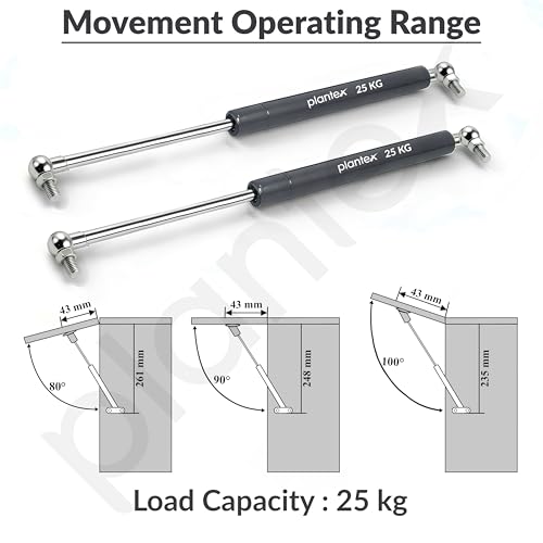 Image of Plantex 12 Inch Hydraulic Gas Spring Stay Strut Pneumatic Lift Support with Cover /Cabinet Hinges Support /Capacity 25 KGS (250 N) - Pair of 1 (2 Pcs) (Silver)