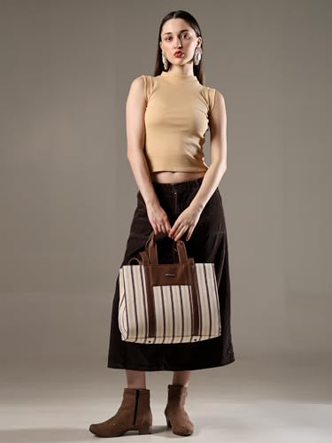 Image of ENSAC Cotton Tote Bag for Women, Stylish Handbag for women with Zip Closure | Fit for Office Bag, College, Travel Use | Handcrafted in India