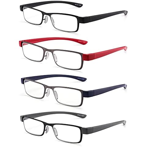 HIYANJN 4 Pack Reading Glasses For Women Blue Light Blocking Lightweight Full Metal Rectangle Narrow Frame Eyeglasses Readers 1.00 Cover