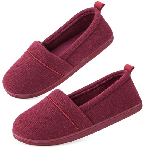 EverFoams Damen Gemütliche Memory Foam Hausschuhe, Leichte Frottee Halbschuhe mit Rutschfester Gummisohle Weinrot,39 EU