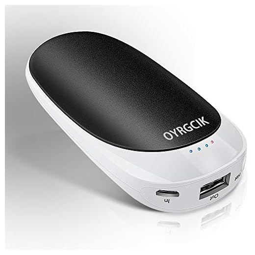 OYRGCIK Hand Warmers, 2 in 1 Rechargeable 5200 mAh Power Bank Double Sided Electric Pocket Hot Reusable Hand Warmer Portable USB Battery Charger Christmas Winter Gift for Women Men Girls Boys, Black