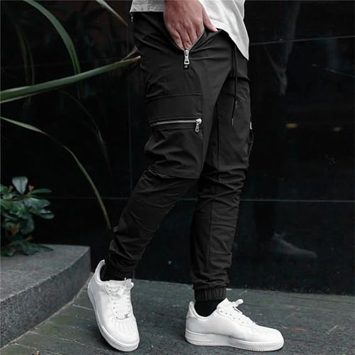 Pantalon cargo décontracté pour homme coupe jogging fuselé noir