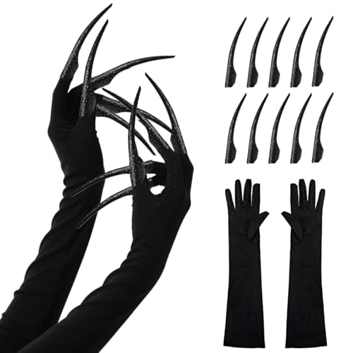 VOPIWOZ Halloween Handschuhe Lang Schwarz, 10 Stück Nail Rings, Lange Nägel Krallen, Hexen Handschuhe Damen, Krallen, Halloween Kostüm Accessoires, für Karneval Cosplay für 8,99 EUR (-7%) statt 7,49 EUR bei amazon.de Bild: VOPIWOZ Halloween Handschuhe Lang Schwarz, 10 Stück Nail Rings, Lange Nägel Krallen, Hexen Handschuhe Damen, Krallen, Halloween Kostüm Accessoires, für Karneval Cosplay für 8,99 EUR (-7%) statt 7,49 EUR bei amazon.de